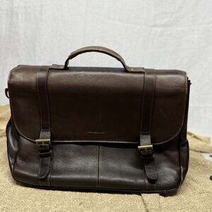 Samsonite Classic Leather Flapover Briefcase Messenger Bag Espresso Brown